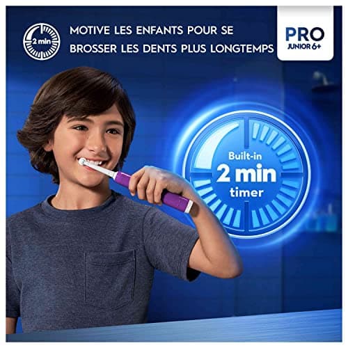 Oral-B Pro Junior Brosse à Dents Électrique Enfant, Un Nettoyage Efficace Mais Doux Pour Les Dents Sensibles, Une Bonne Hygiène Dentaire Des Enfants De 6 Ans +, 1 Chargeur, 1 Brossette Ronde, Violet