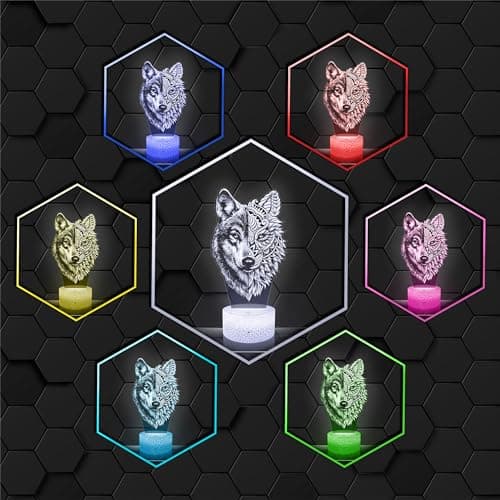 Lampephoto.fr - Lampe Loup Double Face Veilleuse 3D Animal Mandala