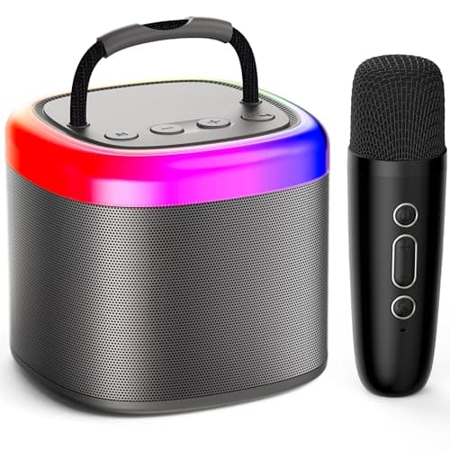 JYX Machine de Karaoké avec 2 Microphones Sans Fil, Karaoke Portable Jouets avec Lumières LED Enfants Adultes, Mini Karaoke Bluetooth, Idee Cadeau Enfants 5,6,7,8,9,10,11,12,13,14,15 Ans Noir/Beige