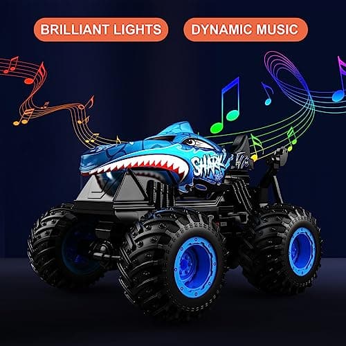 ACAMMZAR Voiture Télécommandée, 2.4GHz 20Km/h RC Monster Truck, RC Voiture Telecommandé Tout Terrain, avec 2 Batteries 60 Min+, RC Car avec LED Musique 360°Rotation, pour Enfants Adultes, Bleu