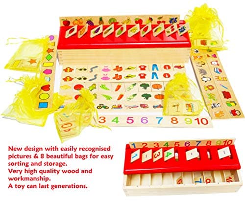 Toys of Wood Oxford Boîte de tri en Bois pour bébé - Jouets éducatifs Montessori - Jeu d'apprentissage pour Les Chiffres Les Formes. Coffret en Bois pour Le tri par catégorie - Jeu d'association.