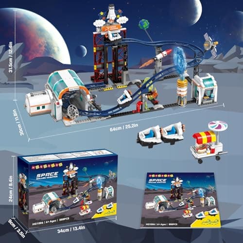 HOGOKIDS Jouet Construction Montagnes Russes spatiales – Construction Montagnes Russes 888 pièces Comprenant Une Plate-Forme élévatrice Parc d'attractions Spatial Construire pour Filles garçons 6-12