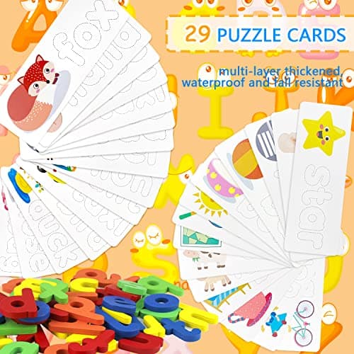 Puzzle Alphabet en Bois Enfant Jouet Bebe Montessori ABC Puzzles Chiffre Lettre Jeu pour Apprendre Lettres a Lire Jeux Educatif 3 4 5 6 Ans Tableau Apprentissage Lecture pour Bébé Garcon Fille