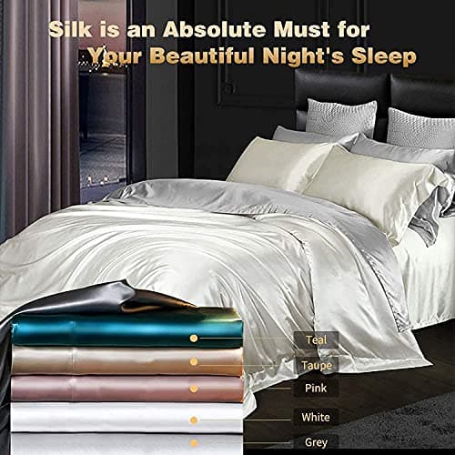Taie d'oreiller en Soie pour Oreiller 100% Soie 22 Mommes Certifiée Oeko-TEX® Bienfaits Cheveux et Peau Anti Âge, Anti Acarien(65x65cm, White)