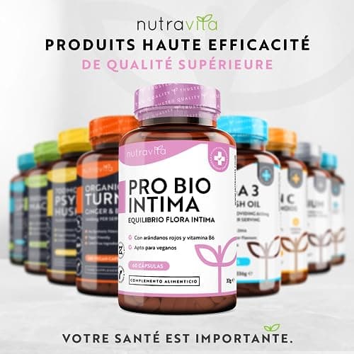 Pro Bio Intima - Probiotique Flore Intime - 40 Milliards UFC - Vitamine B6 + Lactobacillus et Canneberge - Probiotiques Flore Intestinale - 60 Gélules Vegan - Nutravita
