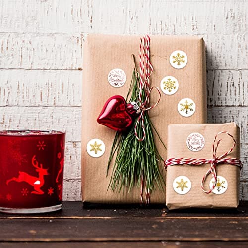 1000PCS Étiquettes Autocollantes Noël Rouleau Sticker Flocon de Neige Merry Christmas Bricolage Décoration Noël Maison Enveloppe Cadeau Cartes de Vœux Scrapbooking Motif pour Noël (Rose et Or)