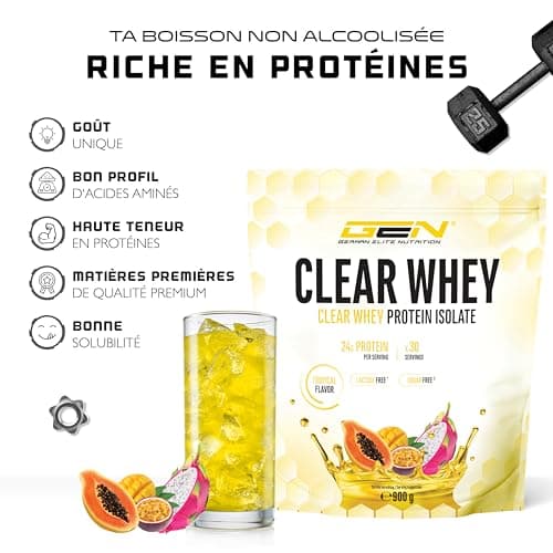 Clear Whey Isolate Protein Shake - Shake protéiné fruité & rafraîchissant - Isolat de protéines de lactosérum de haute qualité (900g, Tropical)