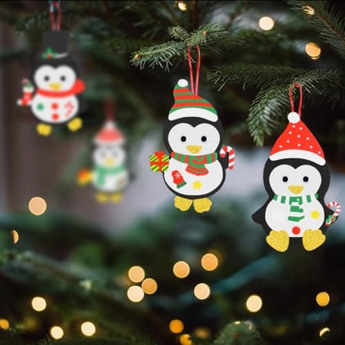 Kit Bricolage Noel Enfant, 12Pcs Pingouin Suspendue de Noël, Activites Manuelles Noel Enfants, Autocollants en Mousse Pendentif Créatif DIY pour Décoration Arbres de Noël, Fenêtres