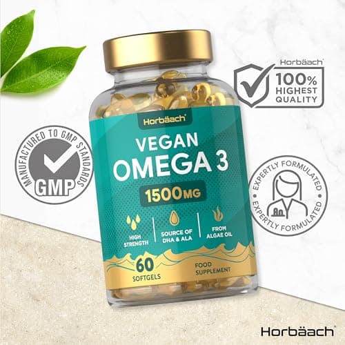 Omega 3 Vegan 1500 mg | Dérivé Huile d'Algues | Source de DHA et d'ALA | 60 Gélules Végétaliennes | de Horbaach