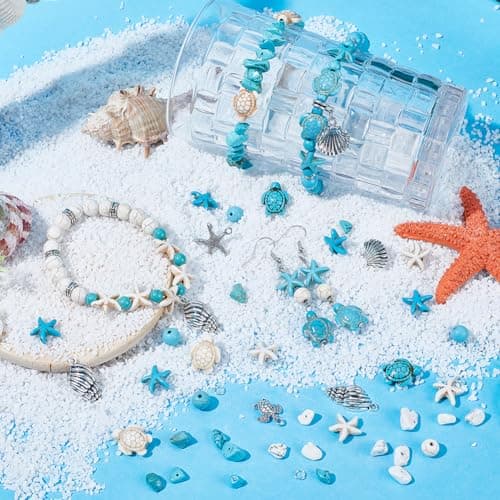 SUNNYCLUE 1 boîte de 217 perles de Tortue de Mer, Perles D'Étoile de Mer, Perles D'Étoile de Mer, Breloques en Vrac, Breloques de Tortue D'Océan Hawaïennes, Perles Turquoise, Perles D'Espacement en Vr