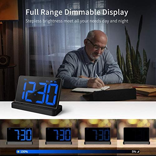 NOKLEAD Numérique Réveil - Horloge Digitale de Chevet avec 5 Sons, variateur Complet, Volume d'alarme réglable, Horloge numérique avec d'adaptateur USB, Grand Chiffre LED de 6,5 po, Snooze et 12/24hr