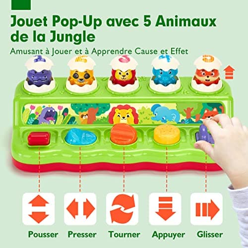 hahaland Jouet pour Bébé 1 an Jouet Montessori avec Musique et Lumières pour Enfant 1 2 3 4 Ans Fille Garçon Jouet Pop-up avec Animaux et Couleurs Parfait pour Les Cadeaux d'anniversaire Noël