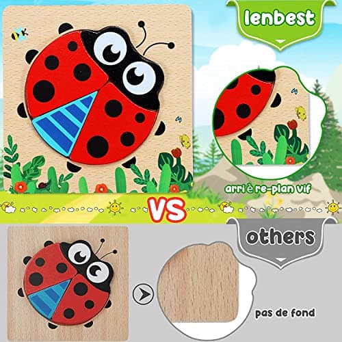 lenbest Puzzle Bois Enfant - 6PCS Jouet Montessori Puzzles - Jouet Enfant Puzzle 1 Jeu 2 3 an Ans - Jeux Educatif Animaux Puzzle à Encastrement - Cadeau Enfant Bebe Fille Garçon 1 Jeu 2 3 an Ans
