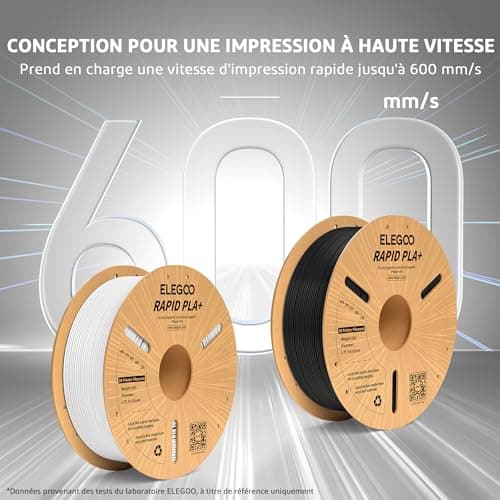 ELEGOO Rapid PLA Plus Filament 1.75mm Noir 1kg, Filament PLA+ pour Imprimante 3D pour Impression à Haute Vitesse 30-600 mm/s, Précision Dimensionnelle +/- 0.02 mm, Bobine de Carton de 1kg (2.2lbs)