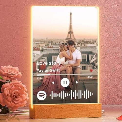 Bemaystar Cadeau Plaque Spotify Personnalisé, Lampe Personnalisée Avec Photo Spotify Plaque Valentin Anniversaire Cadeau Personnalisé Homme Femme