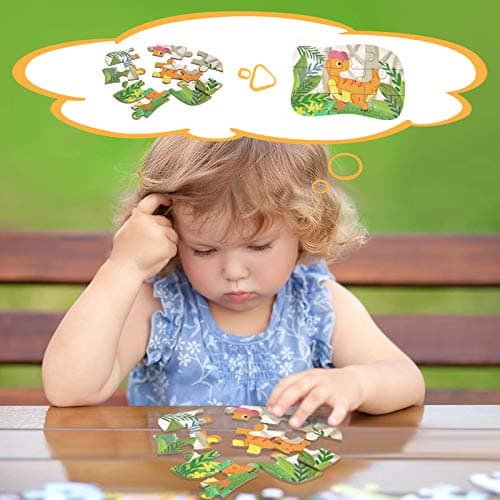 BBLIKE Puzzle Enfant 2 3 4ans, 5 Niveaux de Difficulté Différents Jouet Puzzle pour Enfants, Jouet Puzzle en Carton Éducatif Parfait pour Garçons Filles de 2 Ans +(Dinosaure)