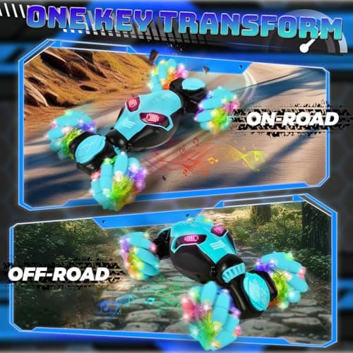 IEEILULU Voiture Télécommandée Enfant, RC Stunt Auto avec Commande Manuelle, Voiture Télécommandée Tout Terrain avec Musique et Lumières, 360° Rotation Drift Car, Cadeau pour Enfants de Plus de 6 an