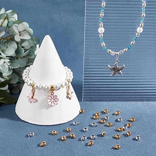 SUNNYCLUE 1 boîte 200 pièces Bélières Perles Breloques Breloques Lien Bélière Perles Européenne Grand Trou Perle Argent Entretoise Perles Métal Lâche Perle pour la Fabrication de Bijoux Femmes Adultes