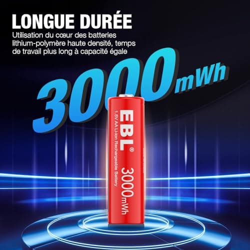 EBL 8PCS AA Piles Rechargeables au Li-ION, 1.5V 3000mWh Piles AA Piles Rechargeables Tension Constante et Fortes