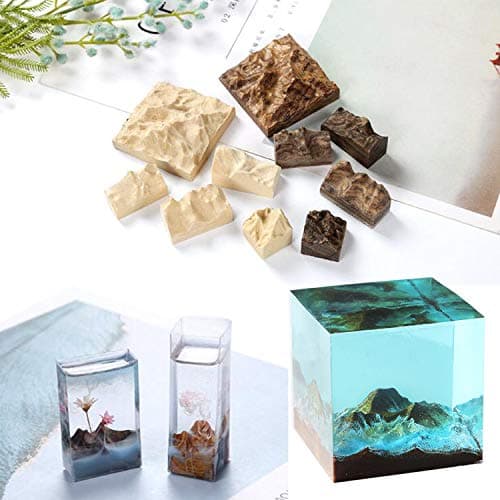 Woohome 31 PCS Silicone Moules Bois de Santal Ebène Cassé, 5 PCS en Bois de Peak Mountain et Outils de Production pour Fournitures de Fabrication de Bijoux, Pendentif, Sceau, Brun Clair