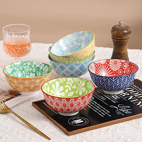 AHX Bol Petit Dejeuner Porcelaine Bols - Petit Bol Soupe 300ml - Bol Ceramique Multi Couleur - Petits Bols a Riz | Dessert | Glace | Snack - Passe au Lave Vaisselle et au Micro Ondes - Lot de 6-12 cm