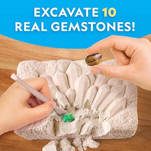 NATIONAL GEOGRAPHIC Kit d'Excavation de Gemmes avec 10 Véritables Pierres Précieuses pour Enfants, Découvrez Les Pierres Précieuses avec des Outils d'Excavation et Une Loupe, Kits de Science
