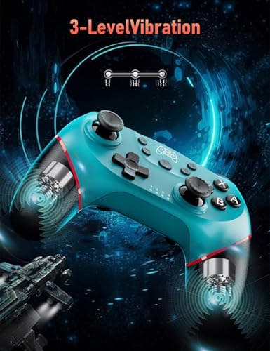 Diswoe UPGRADE Manette pour Switch, Manette sans Fil pour Switch 2/Lite/OLED, Contrôleur pour S-witch Pro avec ONE KEY WAKE UP/CAPTURE D'ÉCRAN/Turbo Adjustable/Vibration Réglable/ 6 Axes (Bleu)