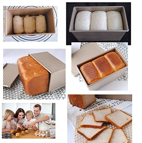 Pullman Moule à pain avec couvercle pour pain ondulé avec couvercle 450 g en alliage doré (21,5 x 12,3 x 11,4 cm)