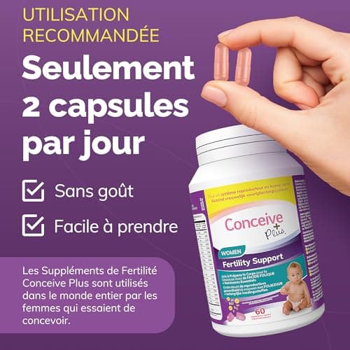 CONCEIVE PLUS Complément Fertilité pour Femmes - Équilibre Hormonal avec Calcium, Vitamine D, Myo Inositol, Acide Folique, Sélénium et Zinc - 60 Capsules - 30 Jours de Soutien à la Grossesse