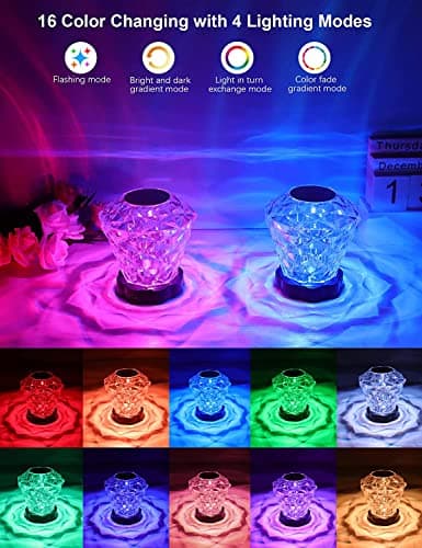 Les-Theresa Lampe de Table en Cristal Diamant, 16 Couleurs Lampe De Chevet Tactile En Cristal Avec Télécommande 4 Modes USB Dimmable LED Lampe de Chevet Pour Chambre Salon Fête (Lampe en Diamant)