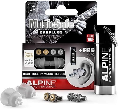 Alpine MusicSafe Bouchons d'oreilles : protection auditives pour musiciens - Haute fidélité du son - 2 jeux de filtres Interchangeables - Hypoallergénique et Réutilisables - Embouts transparents