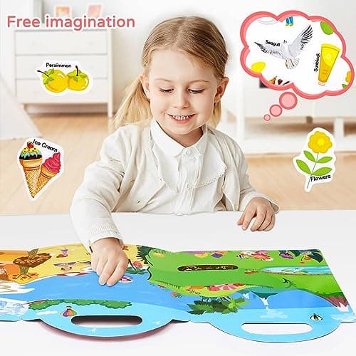 Livre d'autocollants imperméables réutilisables pour enfants - Lot de 3, garçons de 3 à 6 ans, filles, un conte de fées, 3D transparents les saisons, l'océan animal,Jouets d'apprentissage éducatifs
