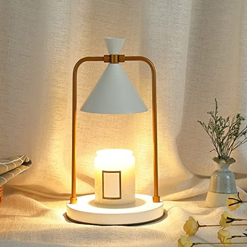 Lampe Chauffe Bougie Parfumée, Brûleur Cire Parfumée Électrique, Chauffe-Bougie Brûleur de Cire Rétro, Brûleurs à Huile Candle Warmer, Luminosité Réglable, avec Minuterie et 2 Ampoules Halogènes 50W