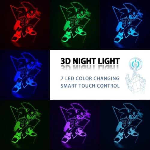 AIRUEEK Sonic Hedgehog Lampe 3D Illusion Veilleuse-16 Variations De Couleurs-Décoration De Chambre Créatif Figurine Anime Cadeaux Pour Enfants Garçons Hommes Sonic Fans