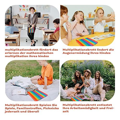KICOSOADT Pop It, Jeu de société de Multiplication, modèle de Multiplication pour l'école Primaire, Aide Certains Enfants à surmonter Les difficultés de calcul (9 * 9arc-en-Ciel)