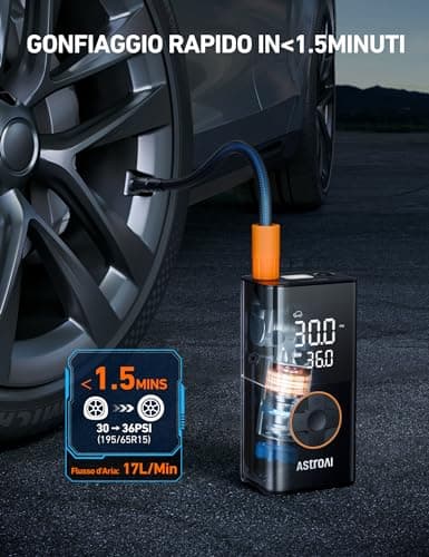 AstroAI Gonfleur Pneus Voiture, Compresseur à Air Portatif, Compresseur Voiture 150PSI, Gonfleur Pneus Voiture Sans Fil compacte, avec Batterie Rechargeable et Lumière LED pour Vélos, Motos, Boules