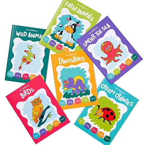THE TWIDDLERS 24 Mini Livres de Coloriage pour Enfants – Format A6, Dinosaures, Animaux de la Ferme & Plus - Cadeaux Invités, Pochettes Surprises, Sacs Cadeaux, Anniversaire, Mariages, Pâques
