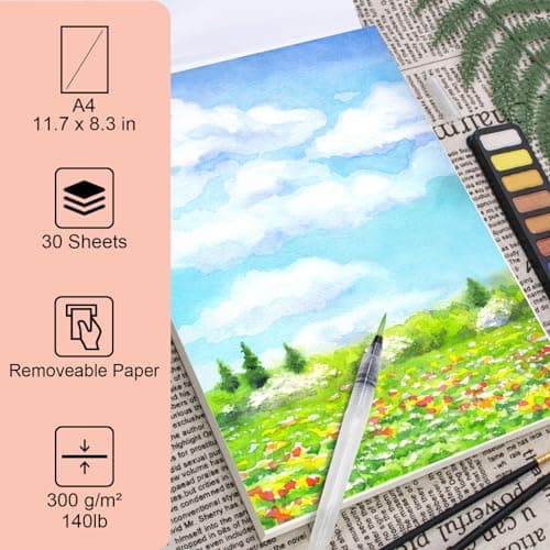 Stationery Island Papier Aquarelle A4, 30 Feuilles Carnet Aquarelle 300g. Bloc Aquarelle Papier A4, Premium Double Texture. Papier Pour Aquarelle, Dessin Et Croquis. Bloc aquarelle dessin