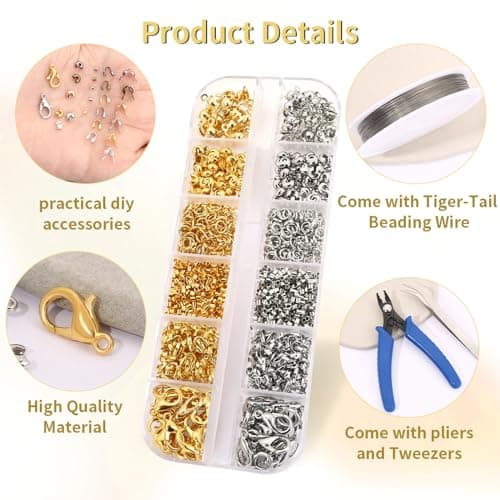 SUpoetry Perles pour Bracelet, Perles, Ensemble de Perles à Écraser 1200 Pièces, Fourni avec Outils pour La Confection de Bijoux, pour La Réparation de Colliers et La Fabrication de Bijoux