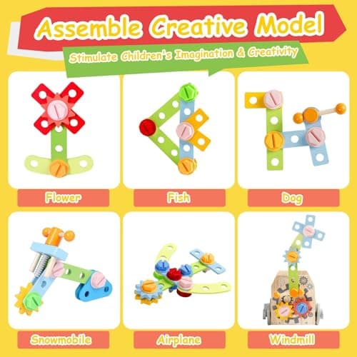 Caisse a Outil Enfant Jouet Enfant 2 Ans, 3 en 1 Boite a Outils Enfant Etabli Enfant Jeux Enfant 3 4 Ans, Jouet en Bois Jouet Montessori Jeu Educatif Cadeau Enfant 2 3 4 Ans(52 Pièces )