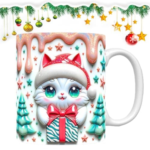 Ancsttu Tasse à café 3D, motif chat de Noël | Tasse à café en céramique avec chapeau de Noël 350 ml pour famille, , amis, collègues