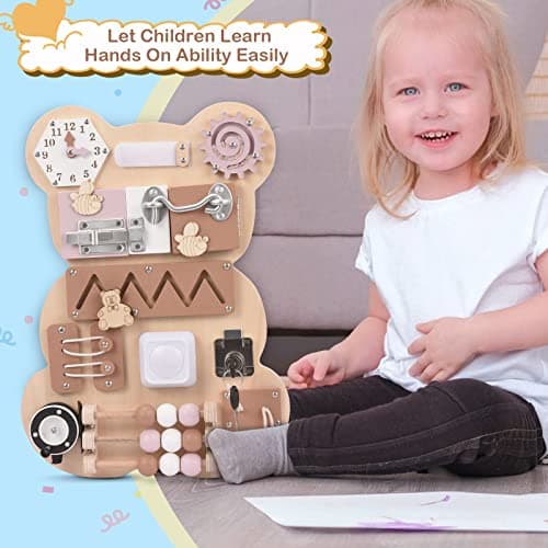 Ovshnrr Planche Activité Montessori, Busy Board Montessori Jeux pour Apprendre la Motricité Fine Tableau Montessori pour Enfant 1 2 3 Ans