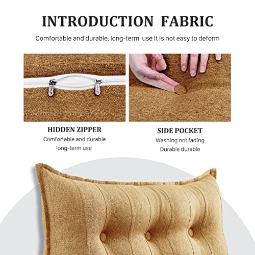 Rucener Oreiller Traversin Soutien Dorsal Gros Coussin Canapé Coussin Tête de Lit Dossier Traversin Gros Coussin Dossier Triangulaire Coussin de Coin Coussin de Lecture Jaune 100 CM