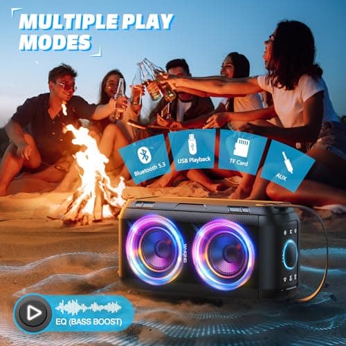 W-KING Enceinte Bluetooth Puissante avec 2 Haut-parleurs à Gamme Complète - Super Bass, Haut-Parleur d'extérieur Portable sans Fil 80W avec Lumières LED, Son 105 DB, IPX5, U-Disk, Carte TF, AUX, EQ