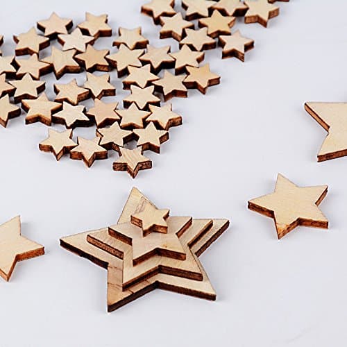 Lot de 300pcs 10+20+30+40mm Embellissement Etoile en Bois Naturel pour Nature Decoration de Table Mariage Confettis DIY Scrapbooking