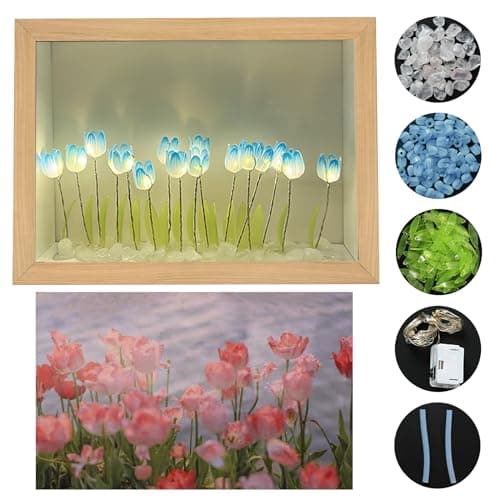 ZJRung Nuage tulipe lampe bricolage tulipes lumière de nuit cadre cadre tulipes lampe de chevet 2 en 1 fleur lampe LED tulipe miroir