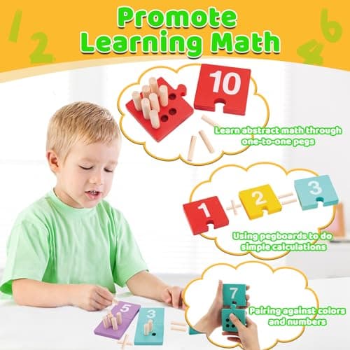 TEUVO Montessori Jouet Apprendre a Compter Jeux Educatif Enfants 1 2 3 4 5 Ans, Apprendre les Couleurs Bois Mathématiques Jouets Numérique Counting Block Motricité Fine Précoce Mathématiques Apprendre