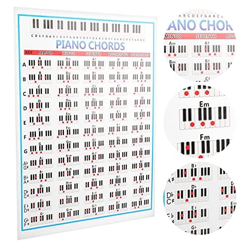 Kuuleyn Affiche D'accords Piano Et Clavier,Tableau d'accord De Piano Et D'échelle,Accord Piano,Tableau D'exercices D'accords De Piano à 88 Touches pour Joueurs De Piano Pliant