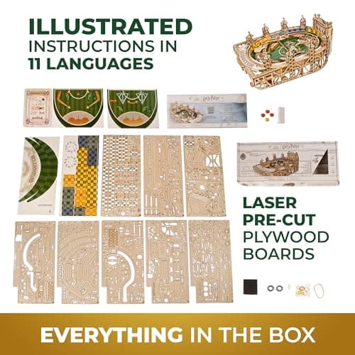UGEARS Harry Potter Quidditch Flipper en Bois - Maquette en Bois à Construire - Puzzle 3D Bois - Jeu de Flipper Bois mécanique - Expérience de Flipper dans la Conception de Puzzles 3D