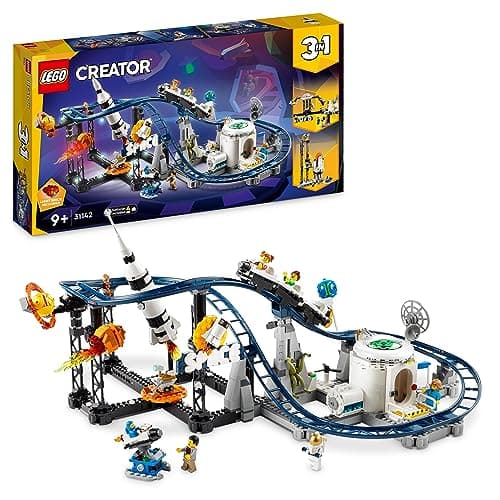 LEGO 31142 Creator Les Montagnes Russes de l’Espace, avec Tour de Chute Libre, Maquette de Manège, Jouet de Construction avec Fusée Spatiale, Planètes et Briques